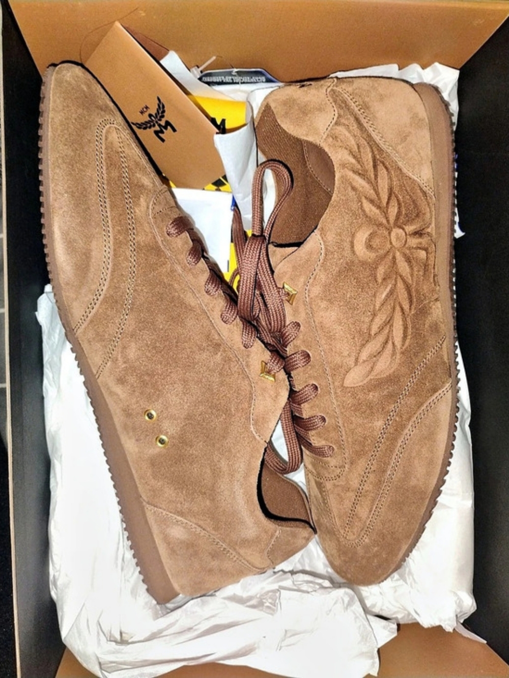 MCM Federlite Sneakers in Laurel Suede Leather Brown